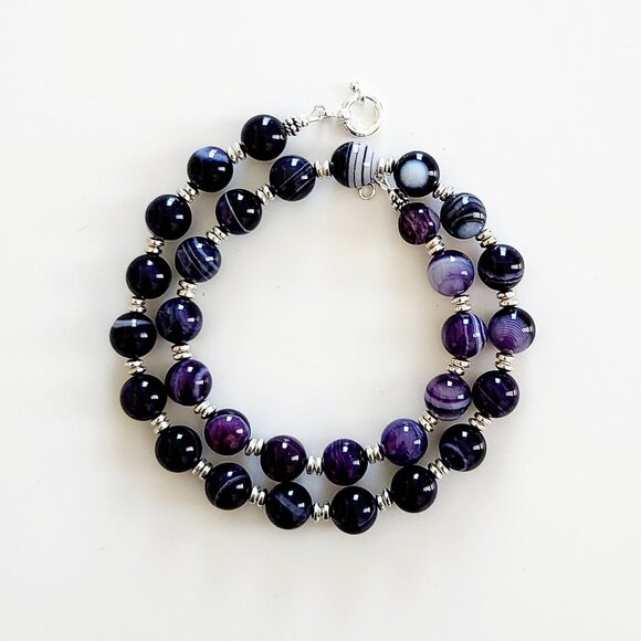 PURPLE STRIPE AGATE NECKLACE--18" - Picture 1 of 2
